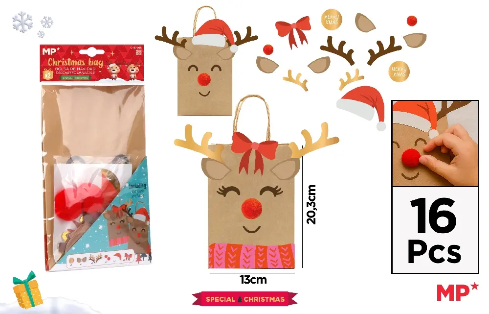 Diverse Articole de Craciun - SACOSA CADOU IPB 20.3*13CM MOTIV CRACIUN 2/SET CH57008