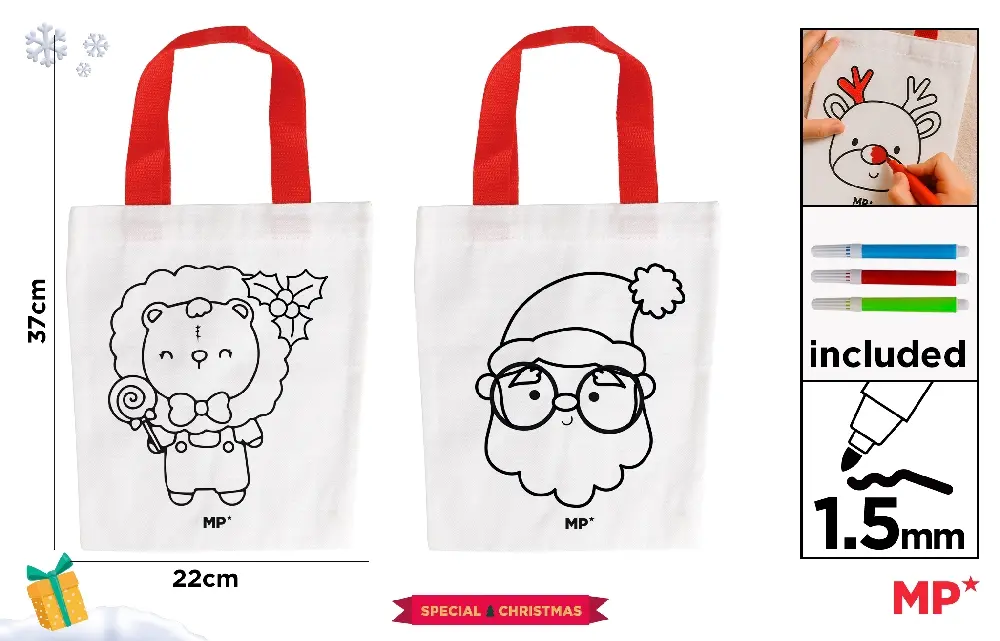 Seturi creative Christmas - SACOSA DE CRACIUN TEXTILA DE COLORAT IPB 37*22CM CU 3 CARIOCI CH57011-2