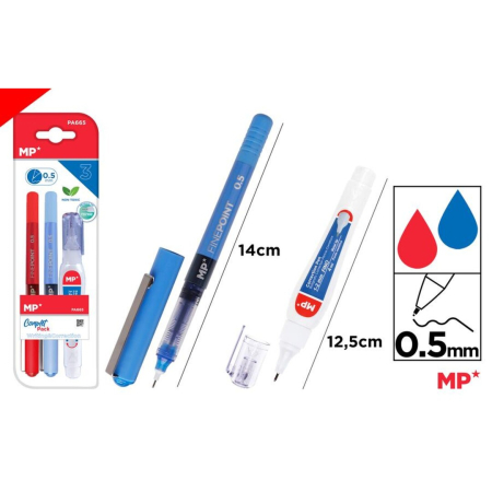 RECHIZITE SCOLARE IPB - Set Scris IPB PA665: 2 Finelinere 0.5mm & Corector Fin
