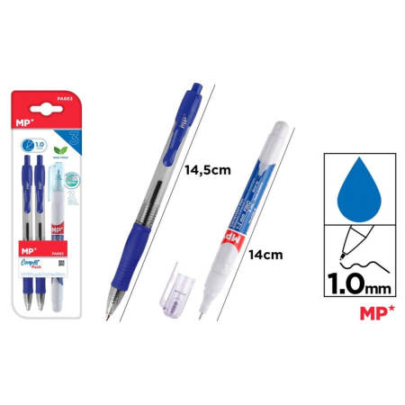 RECHIZITE SCOLARE IPB - Set Scris IPB PA663: 2 Pixuri Gel 1.0mm & Corector Fin