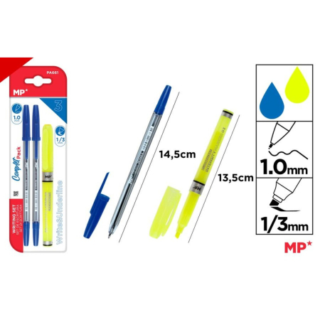 RECHIZITE SCOLARE IPB - Set Scris IPB PA661: 2 Pixuri Gel 1.0mm & Textmarker Galben