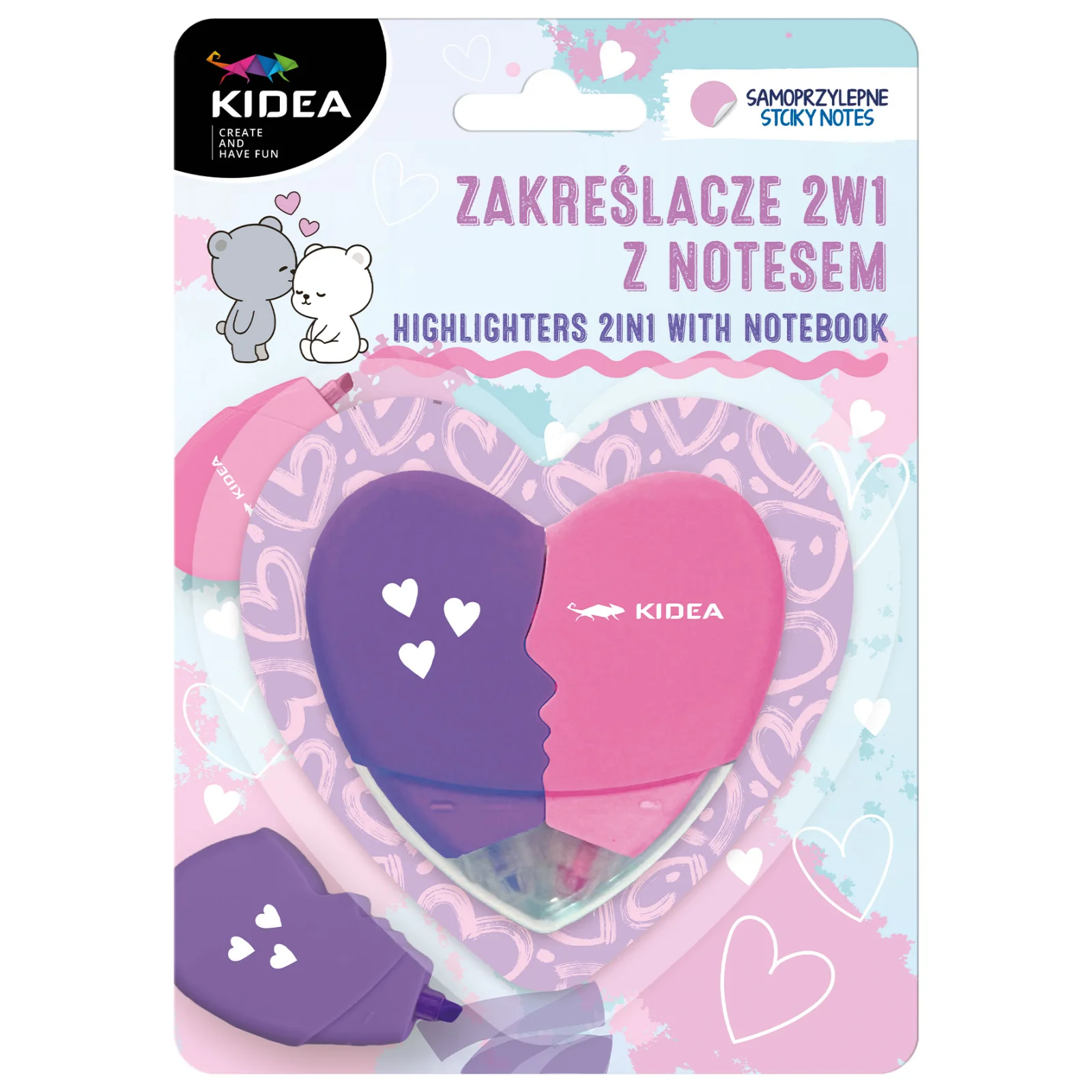 Instrumente pentru scris kids - Set 2 Textmarkere Mini Inimă + Notes Adeziv Kidea