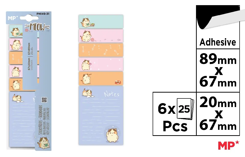 Indecsi autoadezivi, pagemarkere - STICK INDEX IPB MEOW 20*67MM 6*25PCS PN149-31