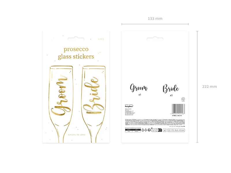 Stickere Pahare Nuntă Bride & Groom Aurii 2/Set [6]