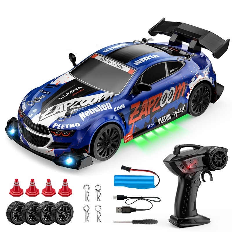 Masina Racing Drift cu telecomanda, lumini LED, 2 seturi de Anvelope, acumulator.