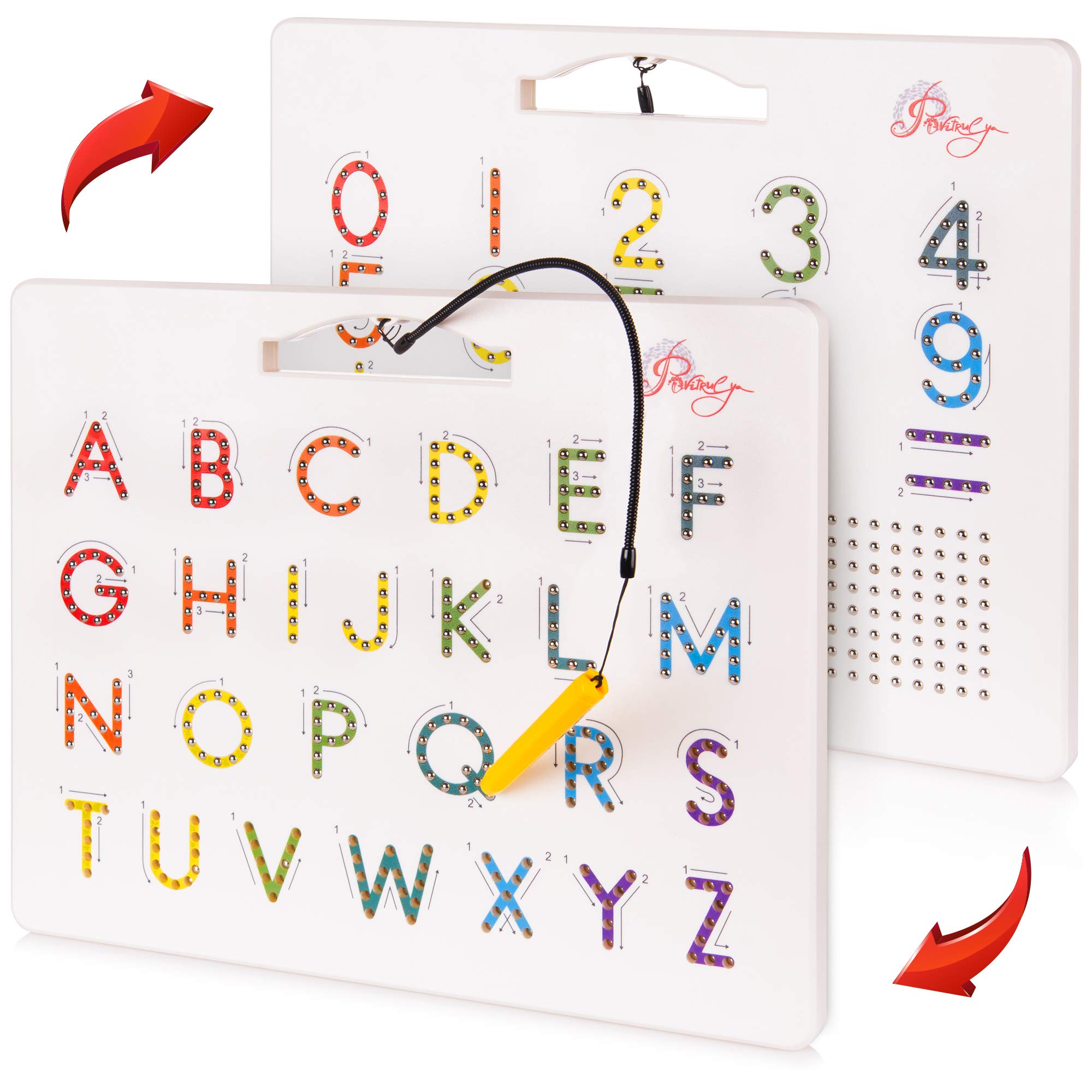 Tabla magnetica 2 în 1 pentru trasarea alfabetului si cifrelor, set educativ, 31x25,5x1,5cm