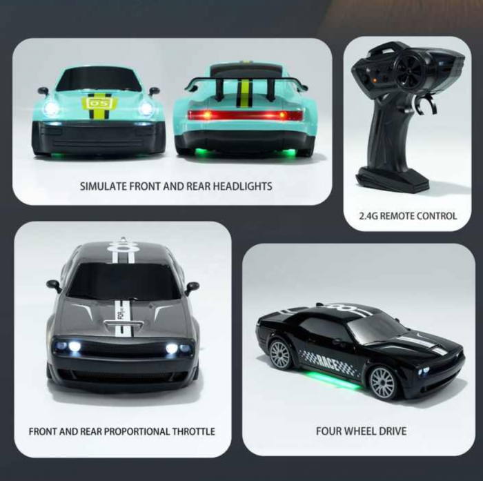 Masina cu telecomanda Mostop Drift 20km/h, 4x4, lumini LED, cauciucuri interschimbabile, incarcare USB, acumulator inclus 3.7V, 21x9x6.5cm [6]