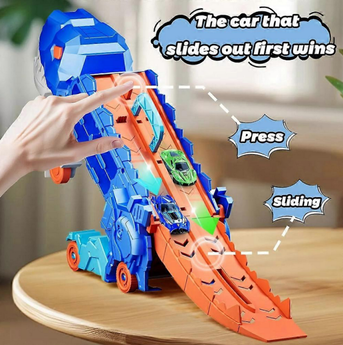 Camion dinozaur transformabil 3 în 1, 2 mașini incluse, 43.2 x 14.3 x 17.5 cm [3]