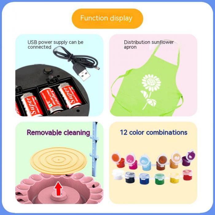 Set roata Olarului pentru copii, argila si multe culori, cablu USB, +6ani, 27x22 cm [5]