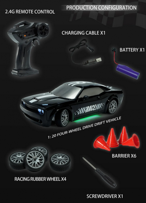 Masina cu telecomanda Mostop Drift 20km/h, 4x4, lumini LED, cauciucuri interschimbabile, incarcare USB, acumulator inclus 3.7V, 21x9x6.5cm [3]
