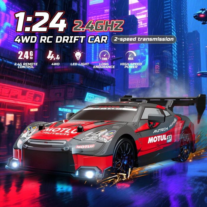 Masina Drift 4×4, lumini LED, 2 seturi de Anvelope,  pentru Copii si Adulti, acumulator inclus, 19x8.5x6 cm [8]