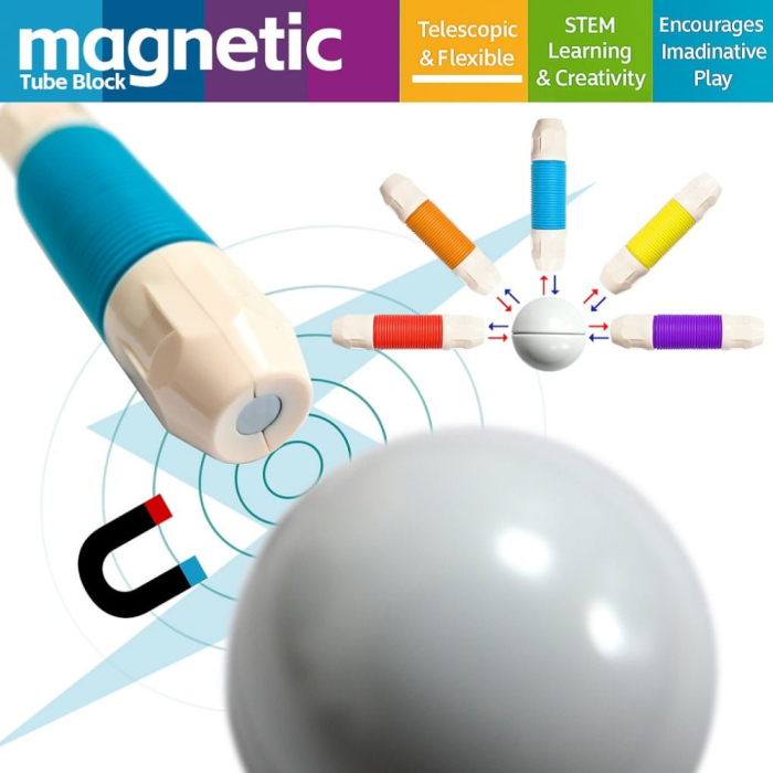 Set de constructii 3D magnetic, cu bile si tuburi flexibile, joc educativ STEM, 108 / 57 piese [8]
