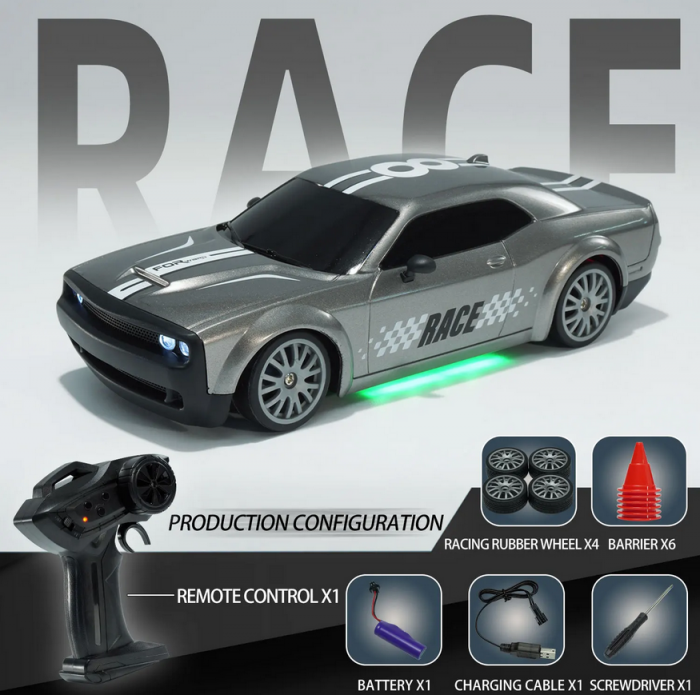 Masina cu telecomanda Mostop Drift 20km/h, 4x4, lumini LED, cauciucuri interschimbabile, incarcare USB, acumulator inclus 3.7V, 21x9x6.5cm [8]