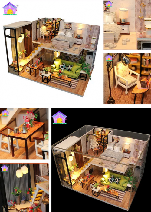 Puzzle 3D, Casa de papusi in miniatura DIY, New Arrival, 26x20x17cm [2]
