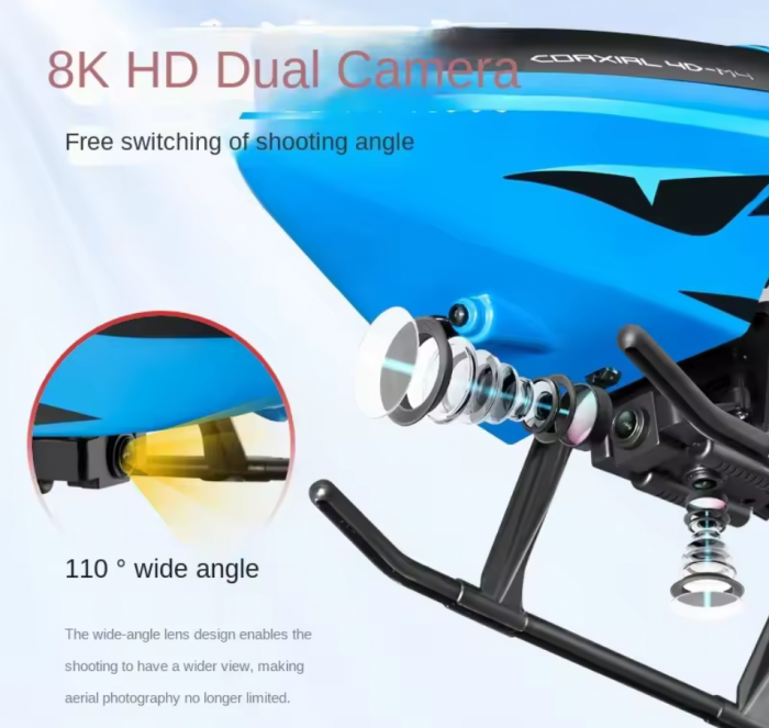 Elicopter mare cu telecomanda si camera duala 4K UHD, lumini LED, giroscop, incarcare USB, acumulator inclus, 72x38x23cm [6]