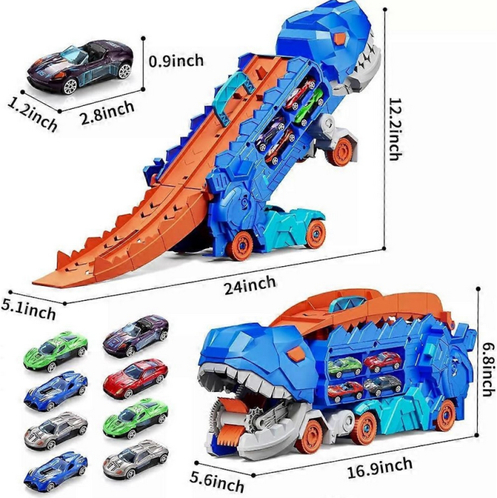 Camion dinozaur transformabil 3 în 1, 2 mașini incluse, 43.2 x 14.3 x 17.5 cm [2]