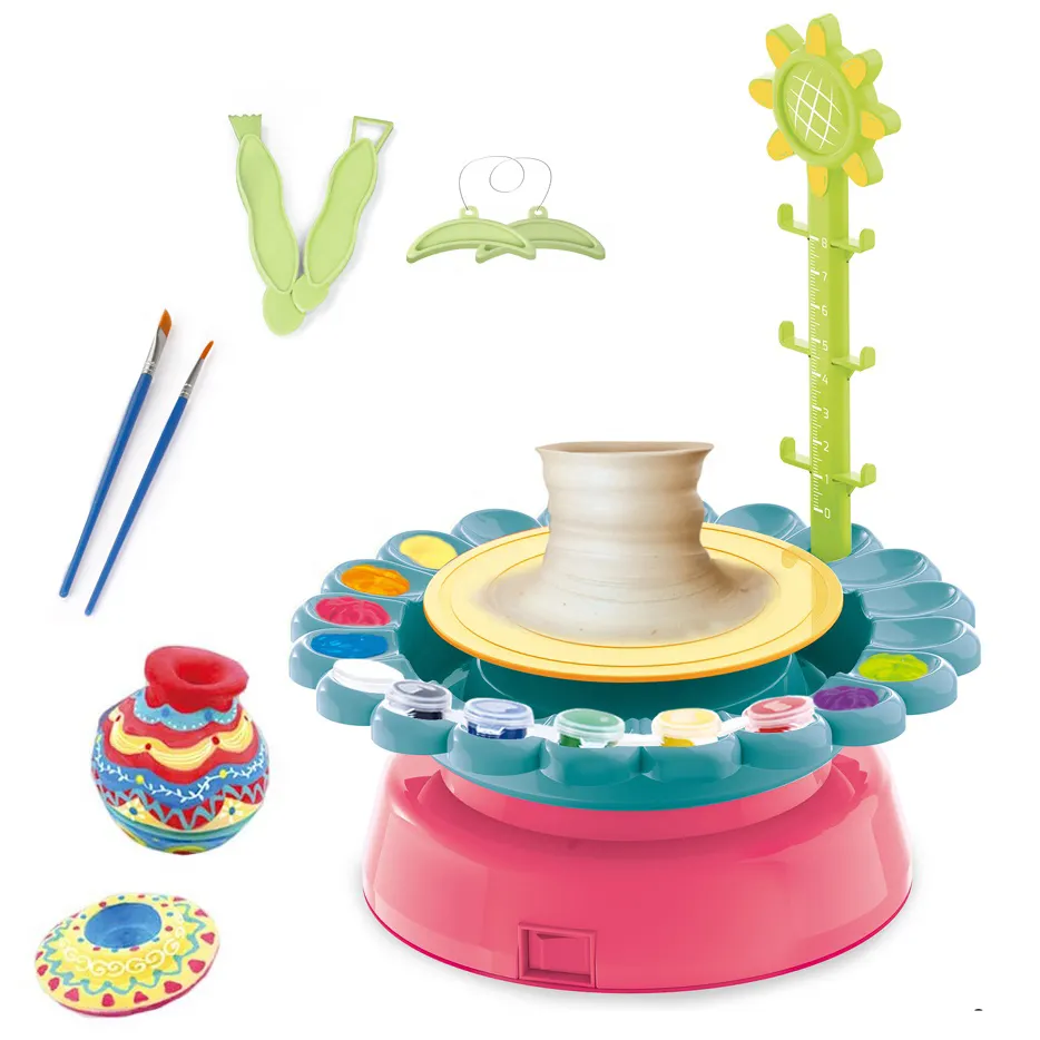 Set roata Olarului pentru copii, argila si multe culori, cablu USB, +6ani, 27x22 cm [7]