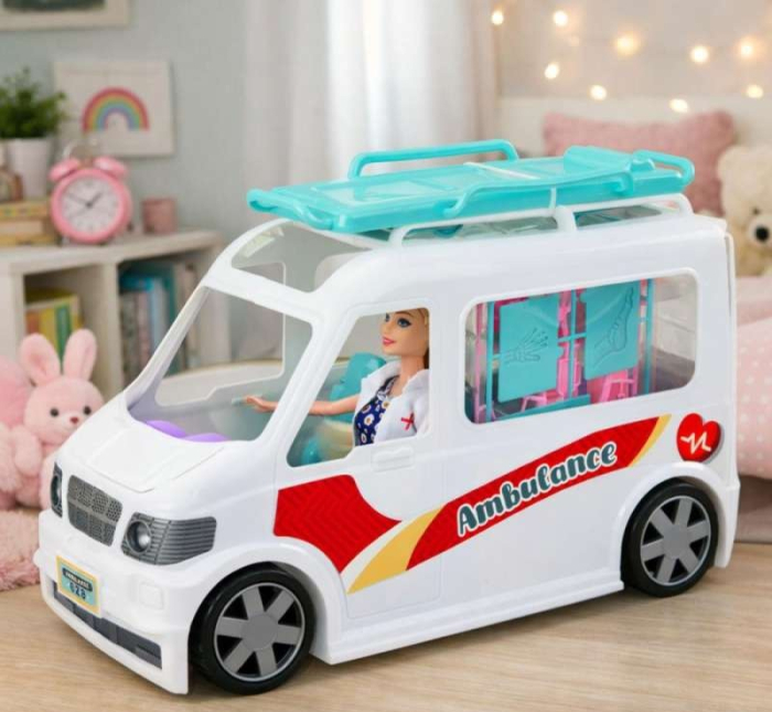 Ambulanta cu papusa doctor si accesorii medicale, jucarie 2 în 1, 3+ ani, 30 cm (marime mare) [4]