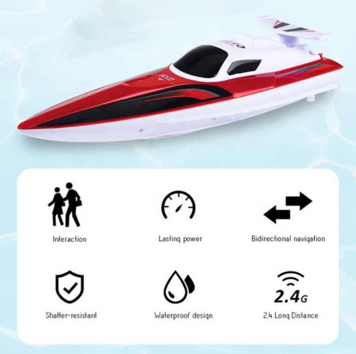 Barca de curse cu telecomanda,15 km/h, rezistenta la apa, pentru piscine si lacuri, incarcare USB, acumulator inclus, 35x10.5x10 cm [6]