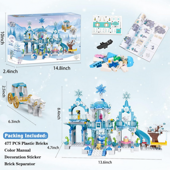 Blocuri de constructie educationale, Castel Printese Albastru COGO Friends, 477 Piese,+6ani [5]
