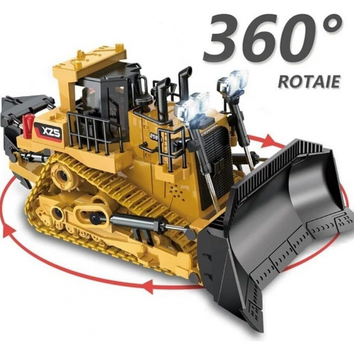 Buldozer cu telecomanda, sunete si lumini LED, multiple functii si detalii bine definite, incarcare USB, acumulator inclus. 25x13x12cm [6]