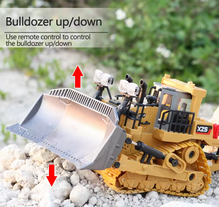 Buldozer cu telecomanda, sunete si lumini LED, multiple functii si detalii bine definite, incarcare USB, acumulator inclus. 25x13x12cm [2]