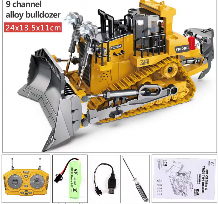 Buldozer cu telecomanda, sunete si lumini LED, multiple functii si detalii bine definite, incarcare USB, acumulator inclus. 25x13x12cm [9]