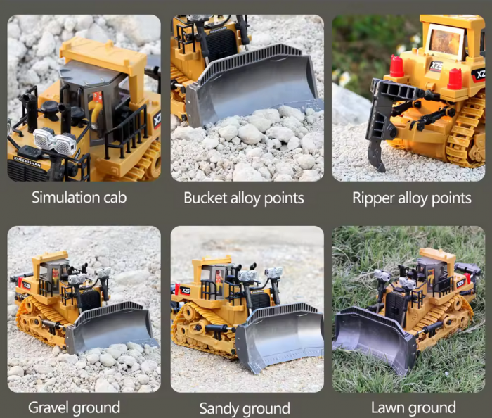 Buldozer cu telecomanda, sunete si lumini LED, multiple functii si detalii bine definite, incarcare USB, acumulator inclus. 25x13x12cm [3]