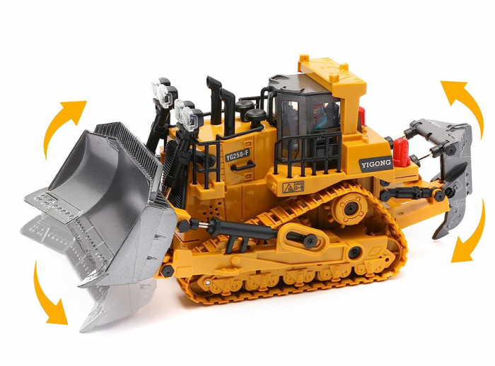 Buldozer cu telecomanda, sunete si lumini LED, multiple functii si detalii bine definite, incarcare USB, acumulator inclus. 25x13x12cm [8]