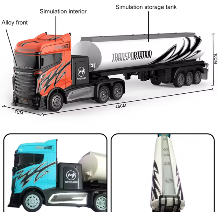 Camion semiremorca Cisterna cu telecomanda, incarcare USB, acumulator inclus, 45x7x10cm [4]