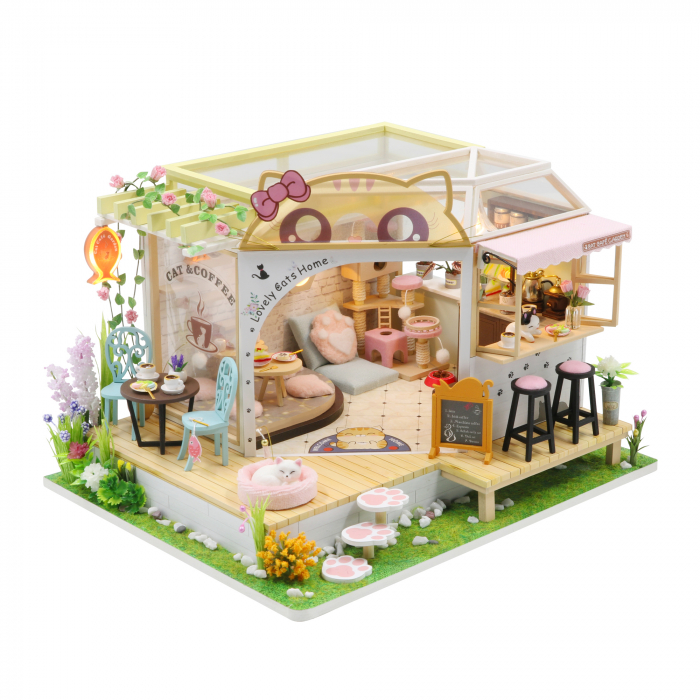 Casa in miniatura 3D, Cat Cafe Garden, DIY, 23.5x19x16.5 cm [3]
