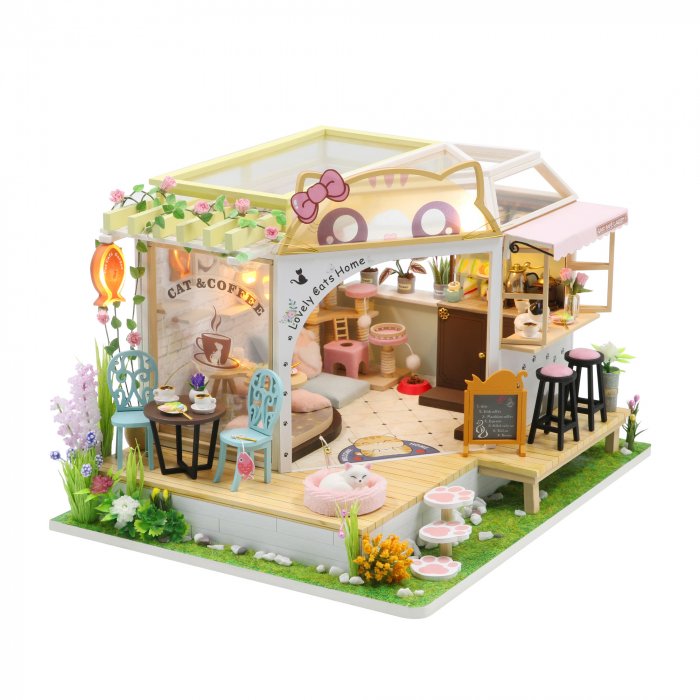 Casa in miniatura 3D, Cat Cafe Garden, DIY, 23.5x19x16.5 cm [2]