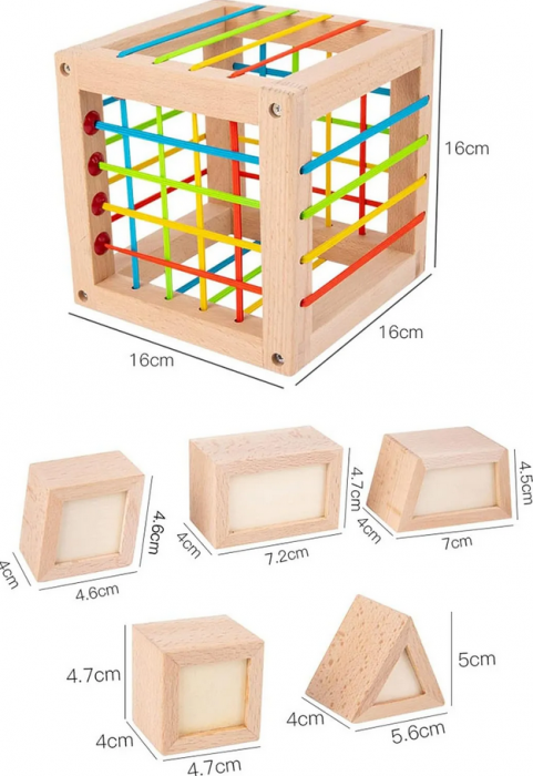 Cub Educativ 2 in 1, sortator forme si benzi elastice,15 x 15 x 15 cm. [3]