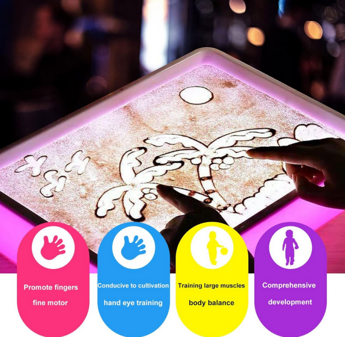 Cutie senzoriala luminoasa pentru desenat in nisip, pentru adulti si copii, lumini LED alimentate cu USB, 39x26.5x8 cm [8]