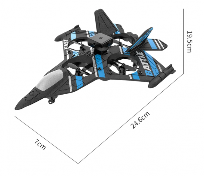 Avion-Drona cu telecomanda, senzor obstacole, lumini LED, 4 motoare cu electrice, incarcare USB, acumulator inclus, 24.5x18x4.5 cm [5]