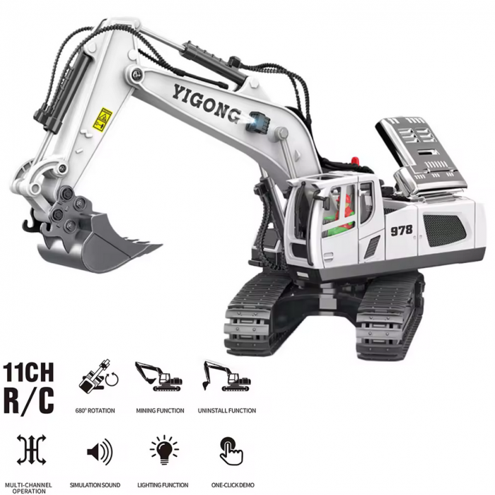 Excavator cu telecomanda, sunete si lumini LED, multiple functii si detalii bine definite, incarcare USB, acumulator inclus. 28x10.5x28cm [2]