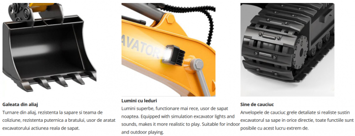 Excavator cu telecomanda, sunete si lumini LED, multiple functii si detalii bine definite, incarcare USB, acumulator inclus. 28x10.5x28cm [6]