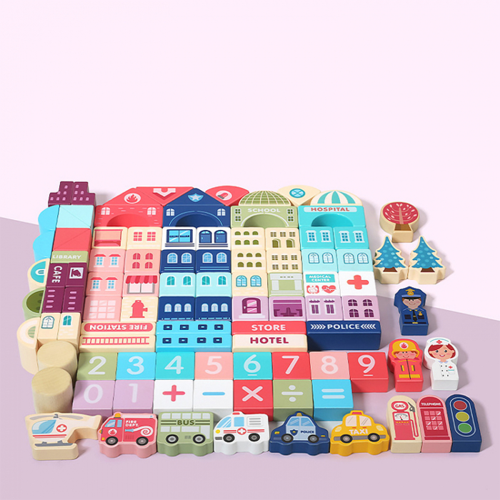 Galetusa cu 120 cuburi de construit din lemn, City Streetscape [4]