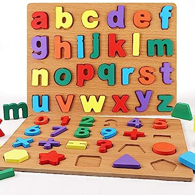 Puzzle incastru din lemn cu litere mici, litere mari, cifre, forme, cifre 1-20, 3D [6]