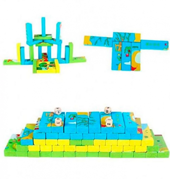 Joc Interactiv 2 in 1, Puzzle din Lemn Multifunctional, Jenga Turnul Instabil [7]