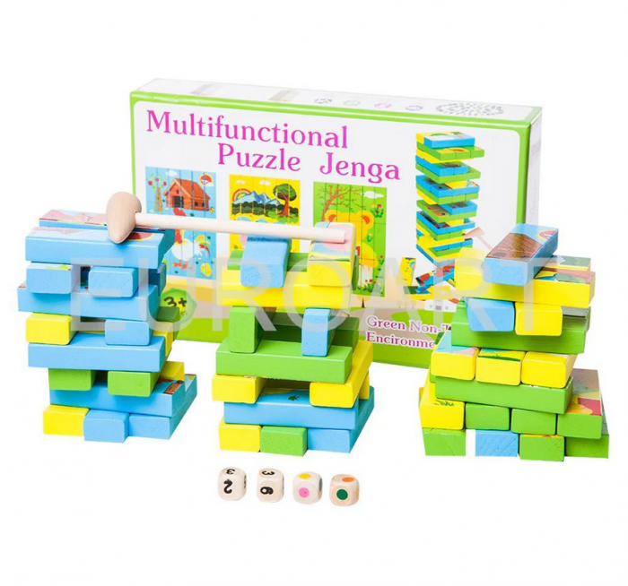 Joc Interactiv 2 in 1, Puzzle din Lemn Multifunctional, Jenga Turnul Instabil [6]