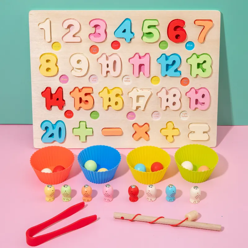 Joc din lemn 3 in 1 Alfabet/ Cifre Fishing Bead Montessori [6]