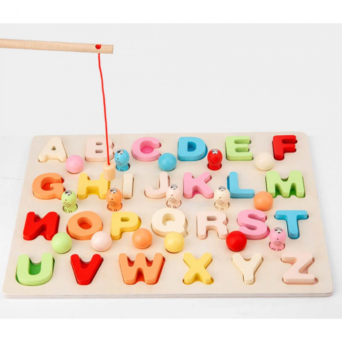 Joc din lemn 3 in 1 Alfabet/ Cifre Fishing Bead Montessori [2]