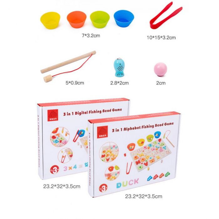 Joc din lemn 3 in 1 Alfabet/ Cifre Fishing Bead Montessori [8]
