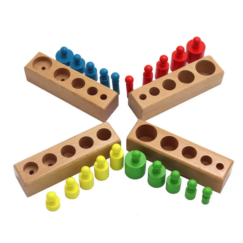 Jucarii Montessori Cilindrii din lemn colorati 4 seturi [2]