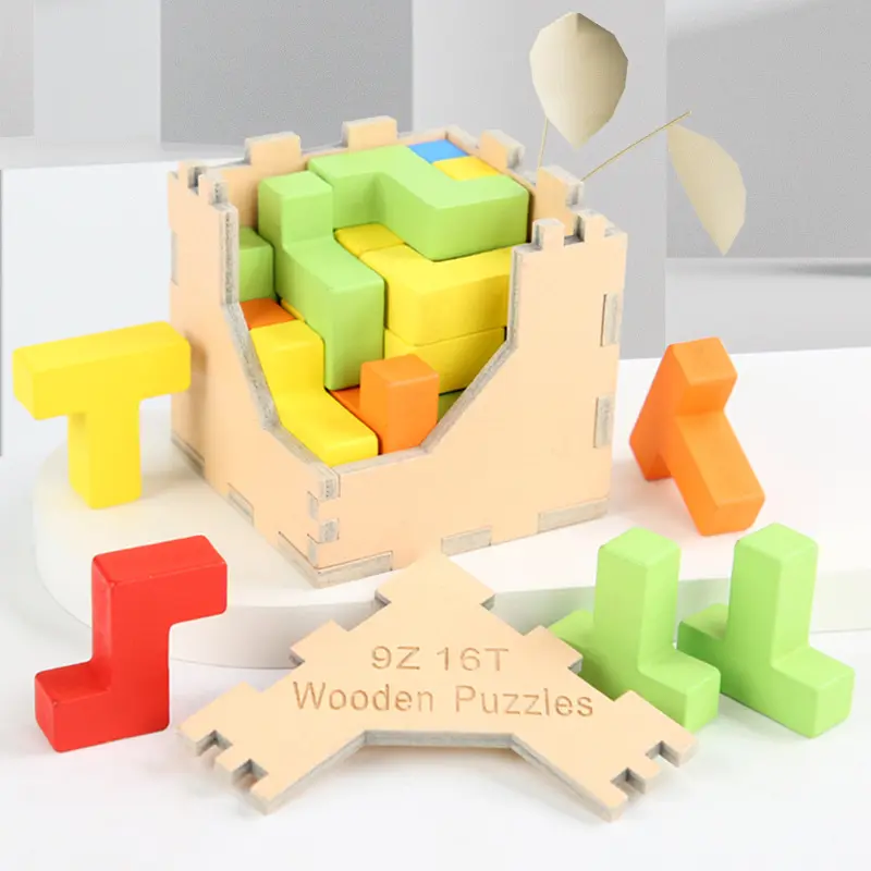 Puzzle tetris cub din lemn, 25 piese, 7x7x7 cm [11]