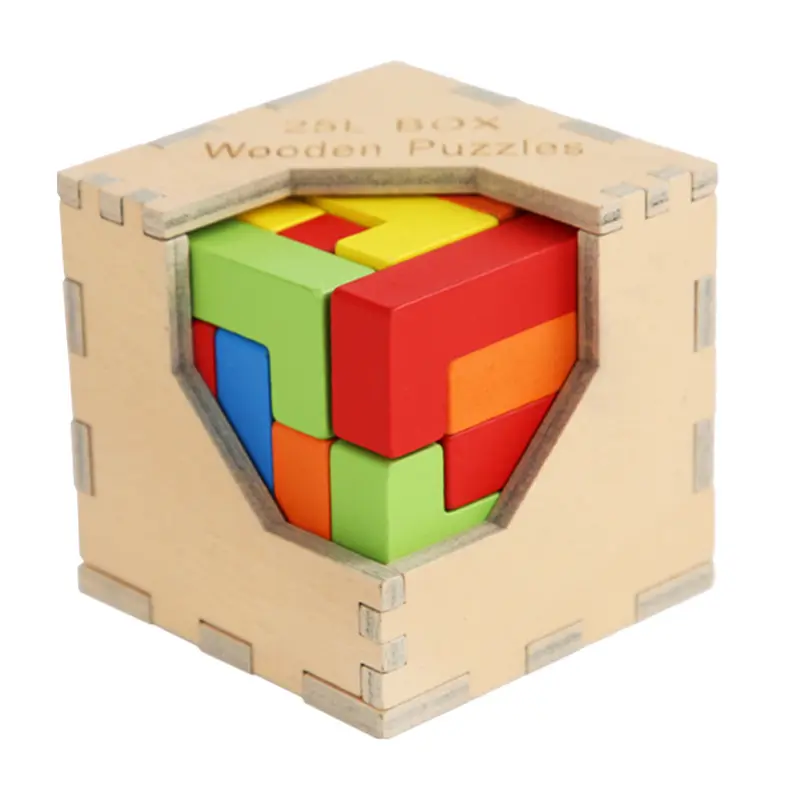 Puzzle tetris cub din lemn, 25 piese, 7x7x7 cm [6]