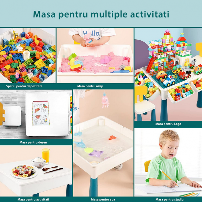 Masa activitati tip lego duplo pentru copii ,1 scaunel, 102 piese si 2 cutii depozitare,ajustabila,37.5 x 24.5 x 37.5 cm [9]
