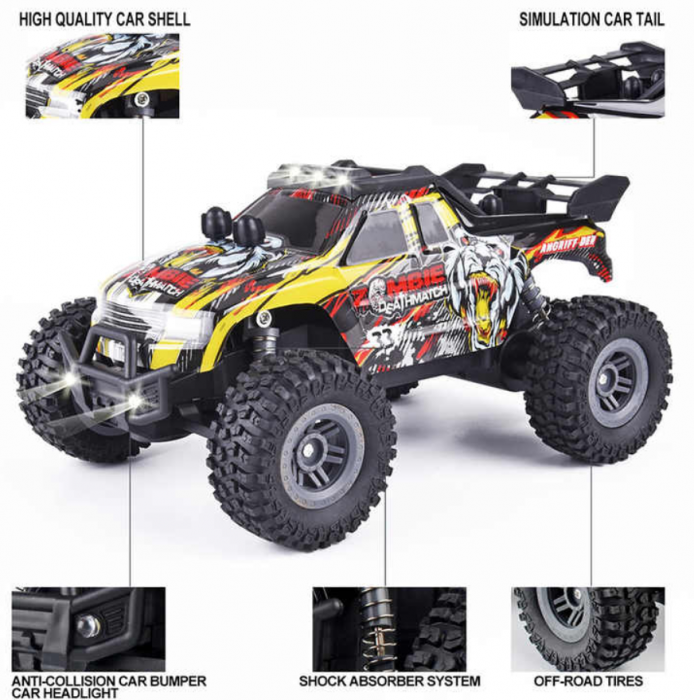 Masina cu telecomanda Buggy off-road cu lumini LED, incarcare USB, acumulator inclus 3.7V, 21x15x6 cm [5]