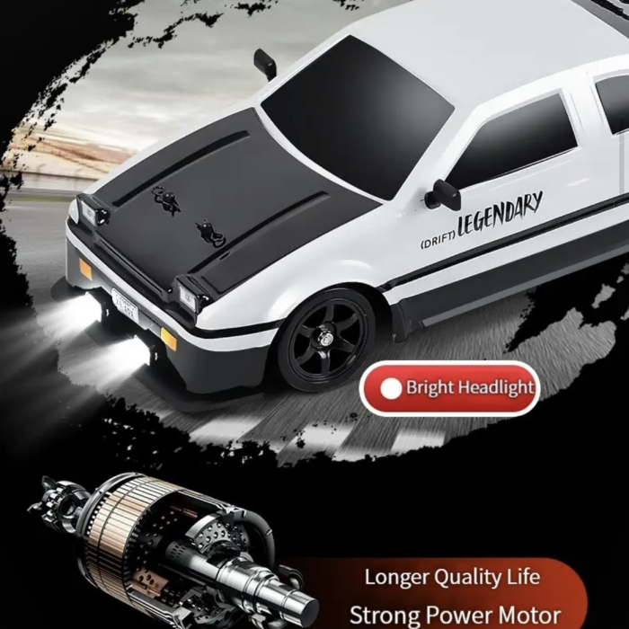 Masina cu telecomanda pentru Drifturi, 30km/h, lumini LED, cauciucuri interschimbabile, efect de fum, incarcare USB, acumulator inclus 3.7V, 20x6.3x10 cm, Albastr [6]